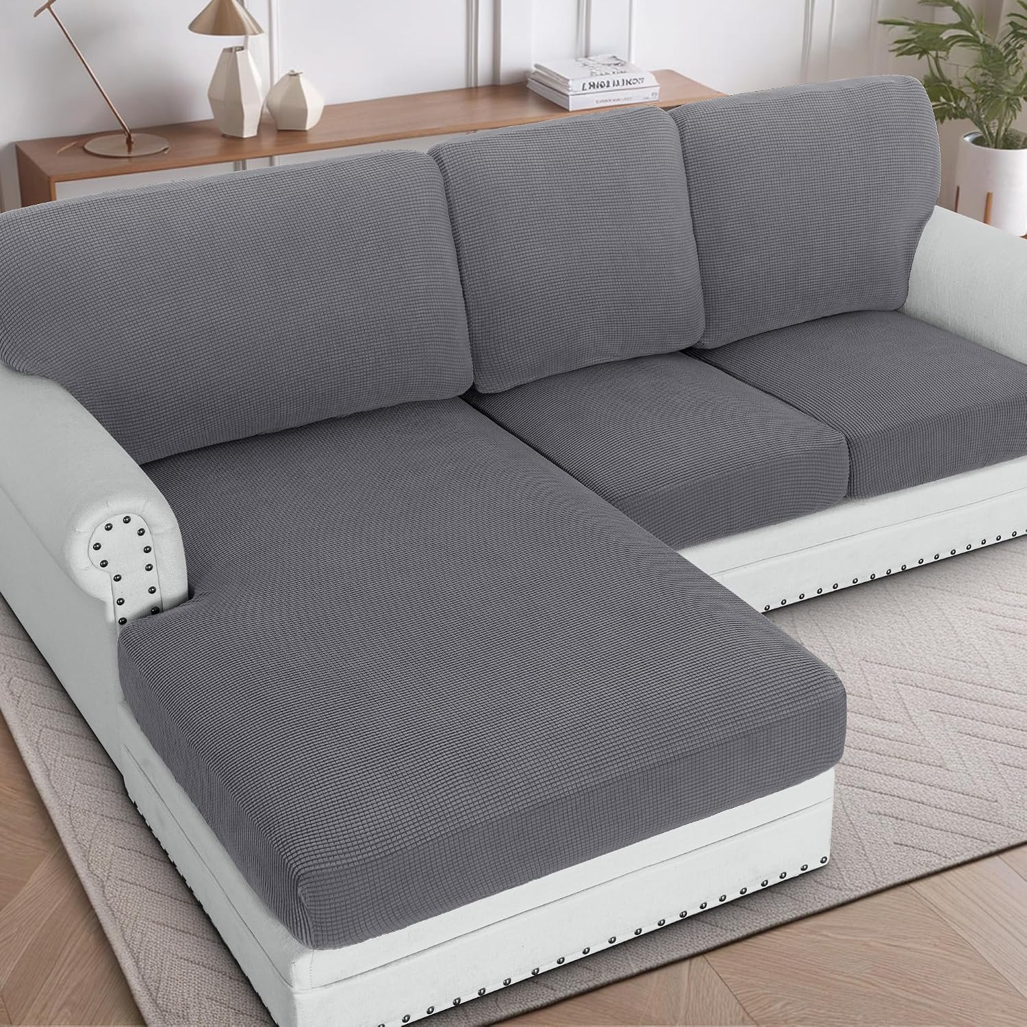 H.VERSAILTEX Sectional Couch Covers 8 Pieces Stretch Sofa Covers for Sectional Sofa