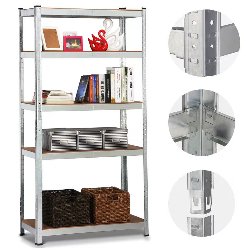 Heavy Duty 5 Tier Garage Shelving Units, Kitchen Storage Shelves, Metal Storage Shelves Shed Utility Rack Greenhouse Shelving, Garage Shelving Storage Shelves Unit, 175kg Load Per Shelf, 150cm x 70cm x 30cm