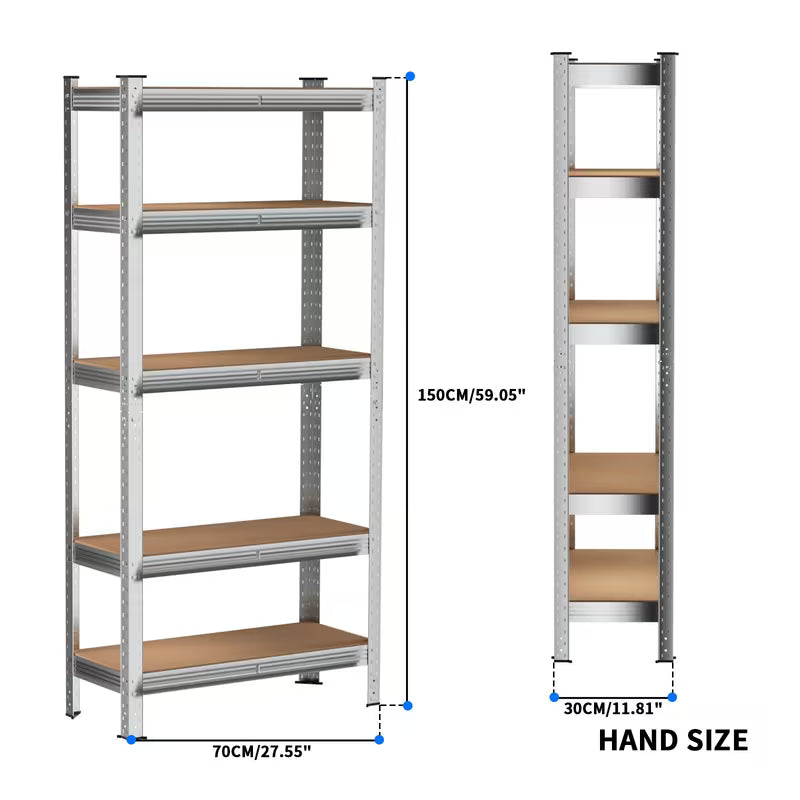 Heavy Duty 5 Tier Garage Shelving Units, Kitchen Storage Shelves, Metal Storage Shelves Shed Utility Rack Greenhouse Shelving, Garage Shelving Storage Shelves Unit, 175kg Load Per Shelf, 150cm x 70cm x 30cm